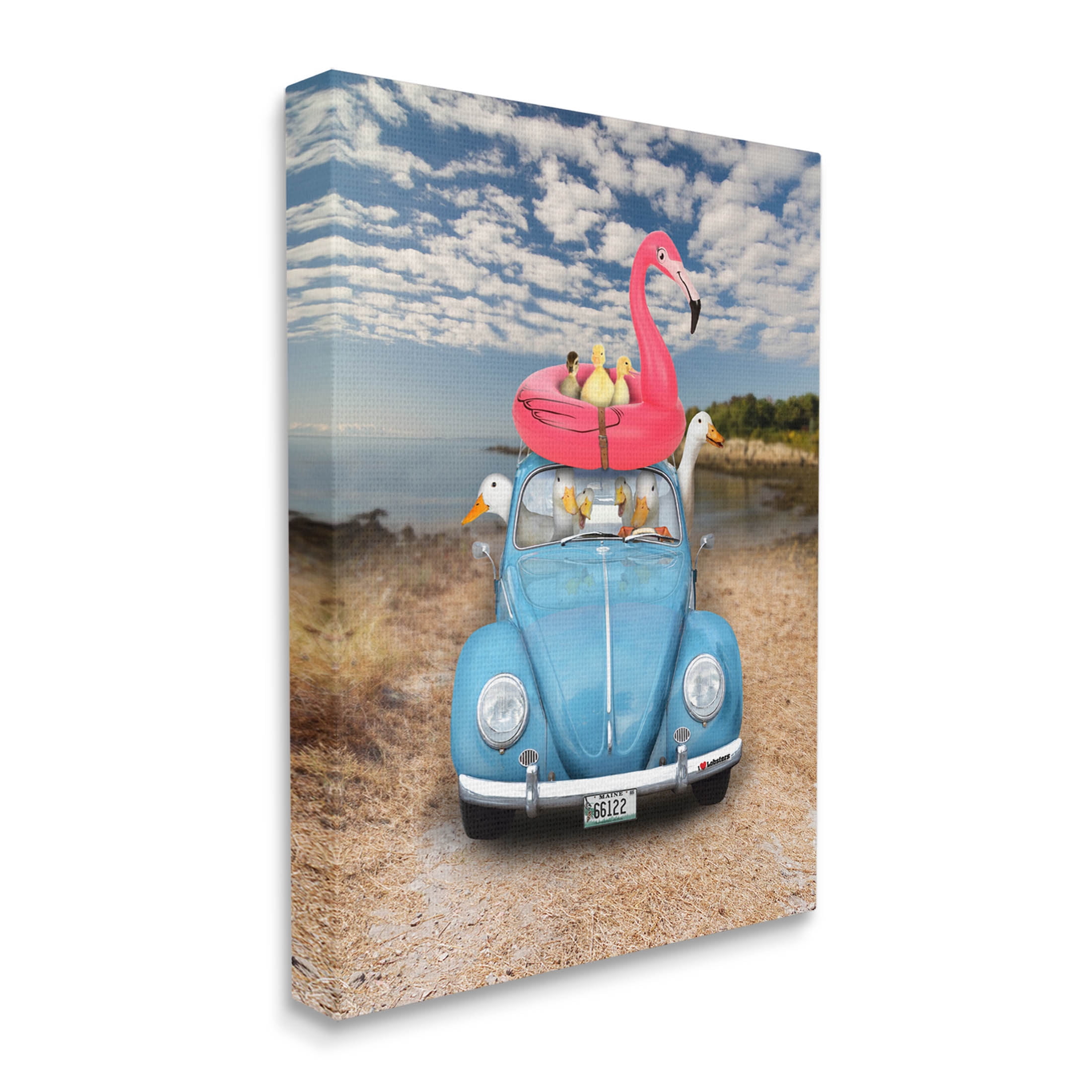 Funny Summer Beach Vacation Geese Animals & Insects Graphic Art Gallery Wrapped Canvas Print Wall Art