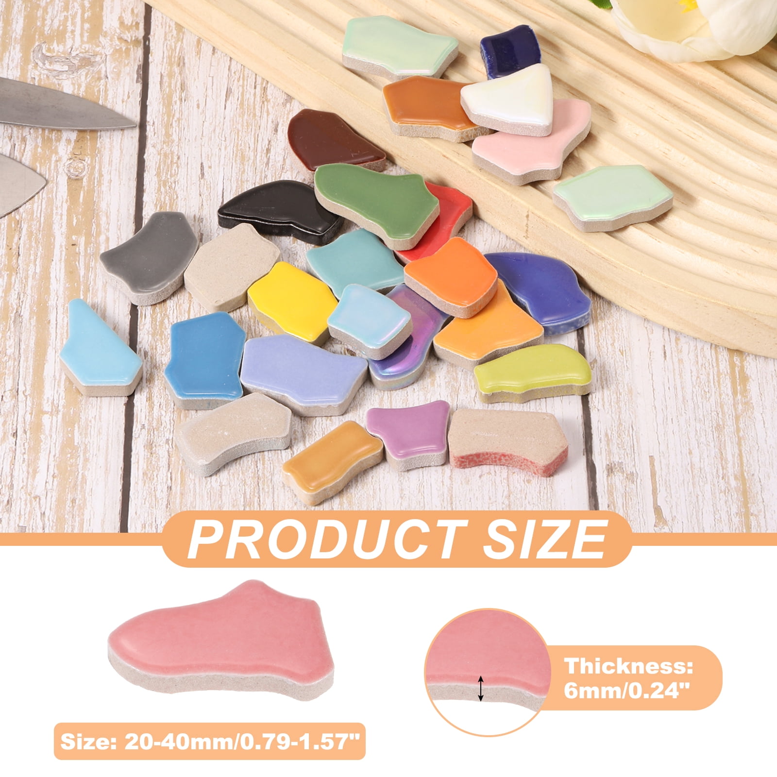 Uxcell 500g/1.1LB Irregular Ceramics Mosaic Tiles, 0.79"-1.57" Mosaic Stained Tile Broken Porcelain Pieces Stones Bulk for DIY Craft Making Vases Home Decoration, Red Yellow