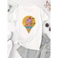 thumbnail image 2 of Women's Creative Eye Ice Cream Print T-Shirt, Casual Crew Neck Short Sleeve Top, Polyester 95% Spandex 5% Knit Fabric, Medium Stretch, All Season Fashion Tee, Casual Wear | Creative Print Tee | Polye, 2 of 6