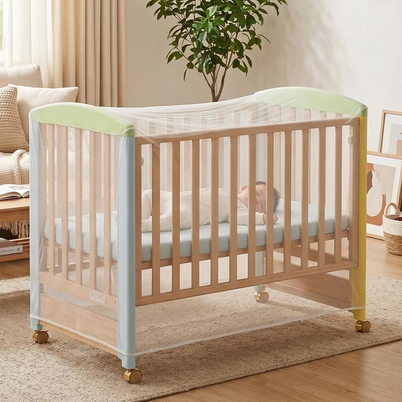 Mosquito net, white, suitable for cribs, made of breathable polyester fiber, dustproof cover, elastic edging, fully enclosed portable baby crib mosquito net.