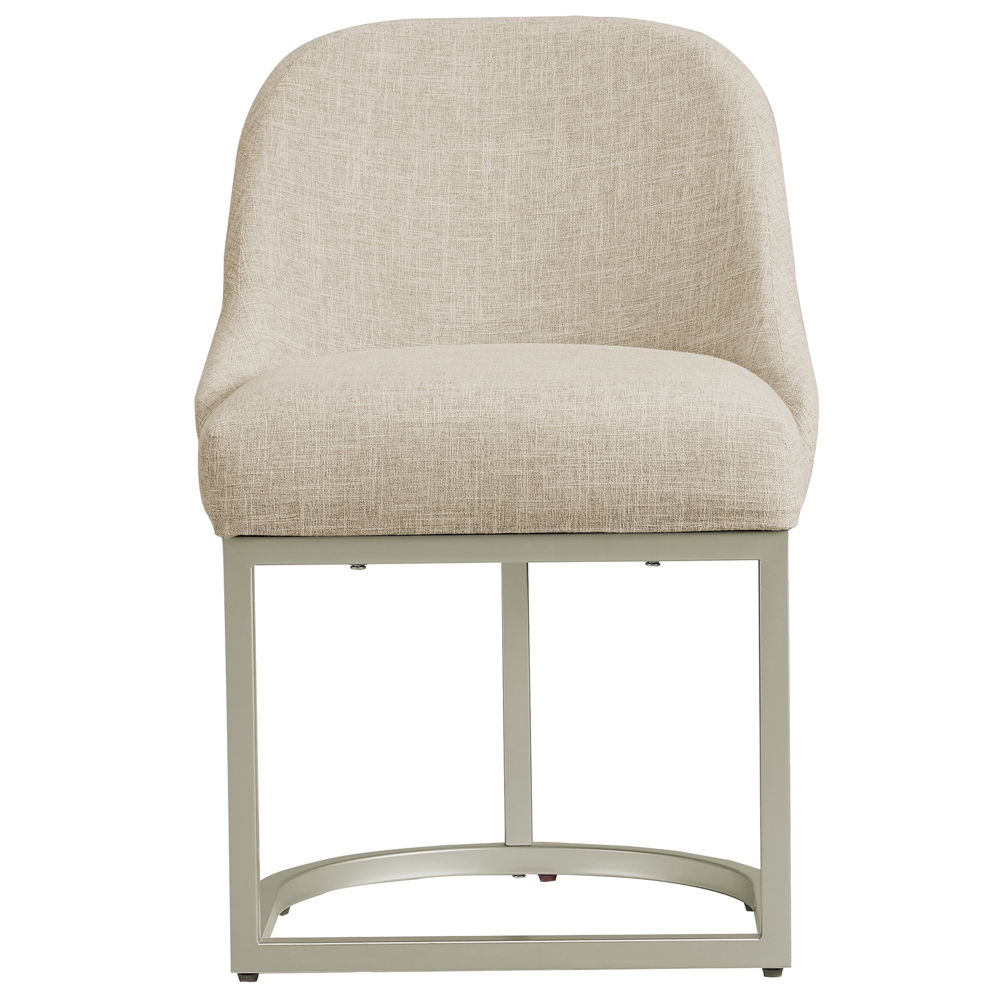 Upholstered Barrelback Dining Chair with Pewter Metal Base, Modern Oatmeal Linen, Set of 2