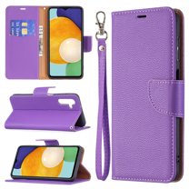 Feishell Phone Case for Samsung Galaxy A14 5G 6.6 inch,Lychee Texture Plain PU Leather Magnetic Clasp Folio Flip Kickstand Wallet Phone Case with Card Slots & Wrist Strap,Violet