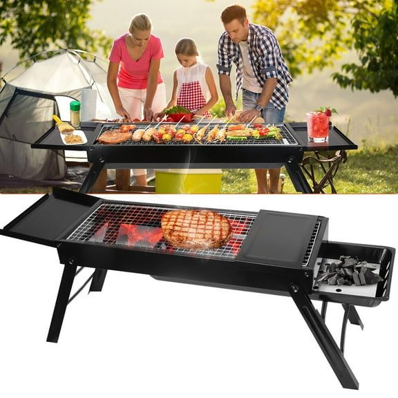 AetherLove Barbecue Charcoal Grill, Stainless Steel Folding Portable BBQ Grill with 2 Side Tray, Foldable Tabletop Grill for Outdoor Cooking Picnics Camping Hiking Tailgating Backpacking Backyard