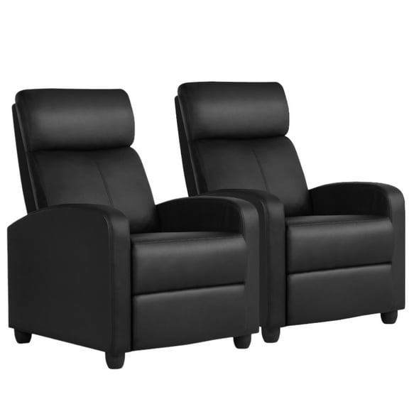 Renwick Faux Leather Push Back Theater Recliner, Set of 2, Black