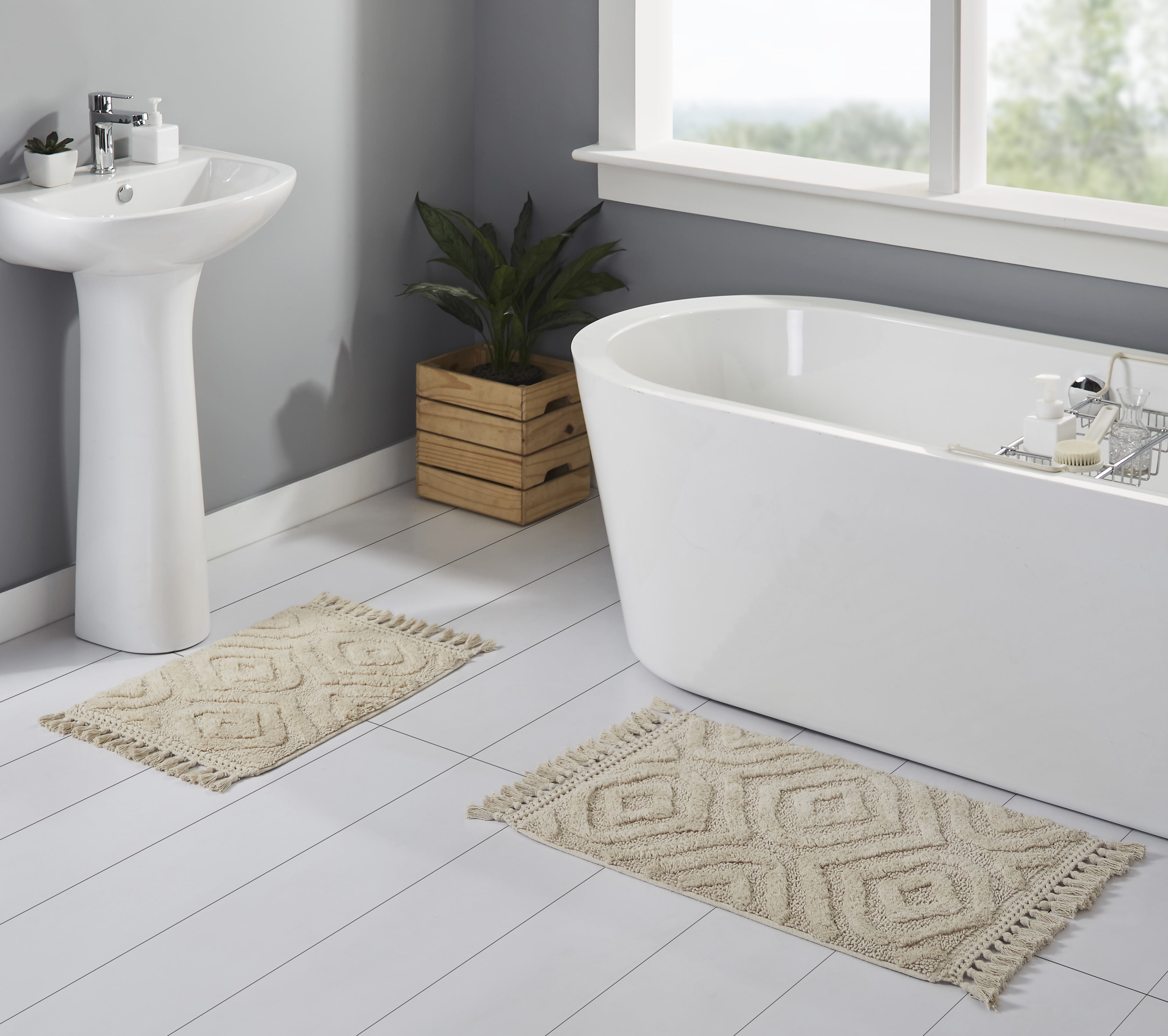 ULTRA SOFT GREEK STYLE BATH MAT SET Non Slip Pedestal Mat Toilet Bathroom Rugs 