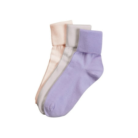 Buster Brown Women's 100% Cotton Socks - 3 Pair Package Fold Over Asst. Colors