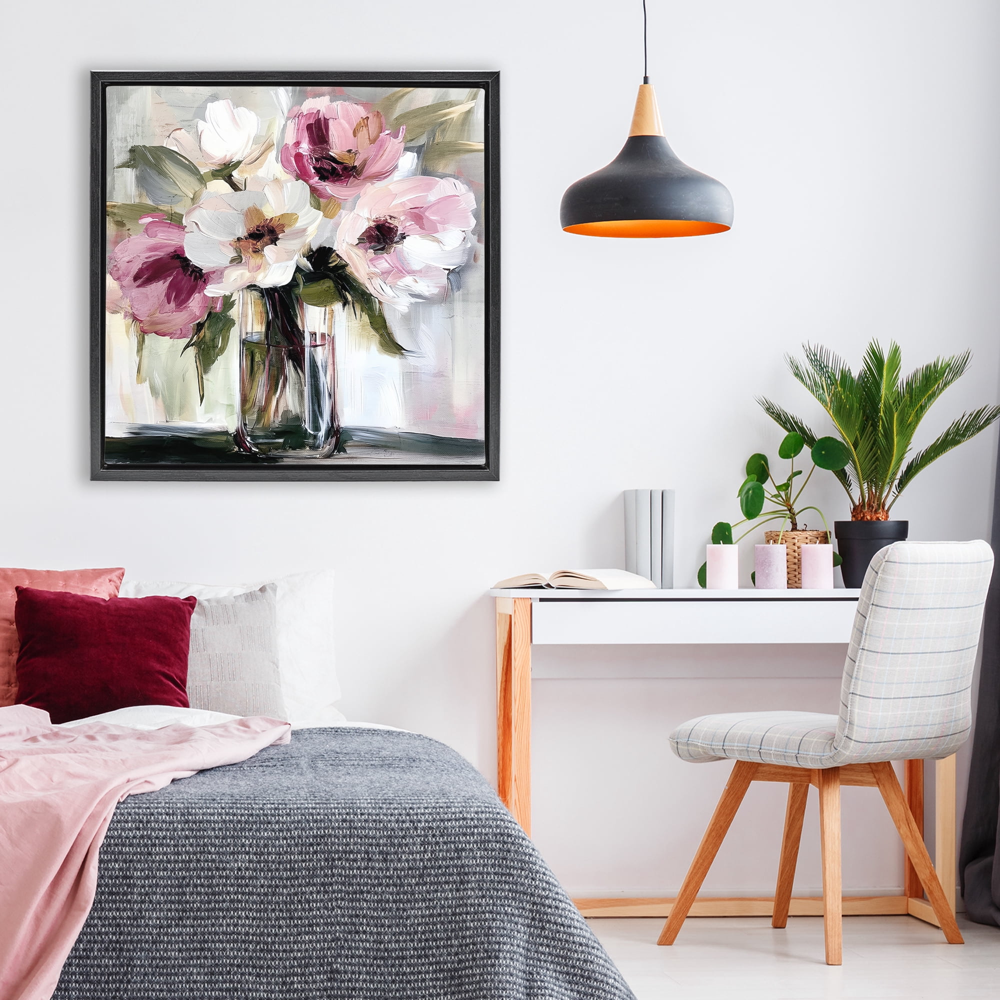 Stupell Industries Resonance Flower Vase Black Framed Floater Canvas Wall Art, design by Annabelle Hall