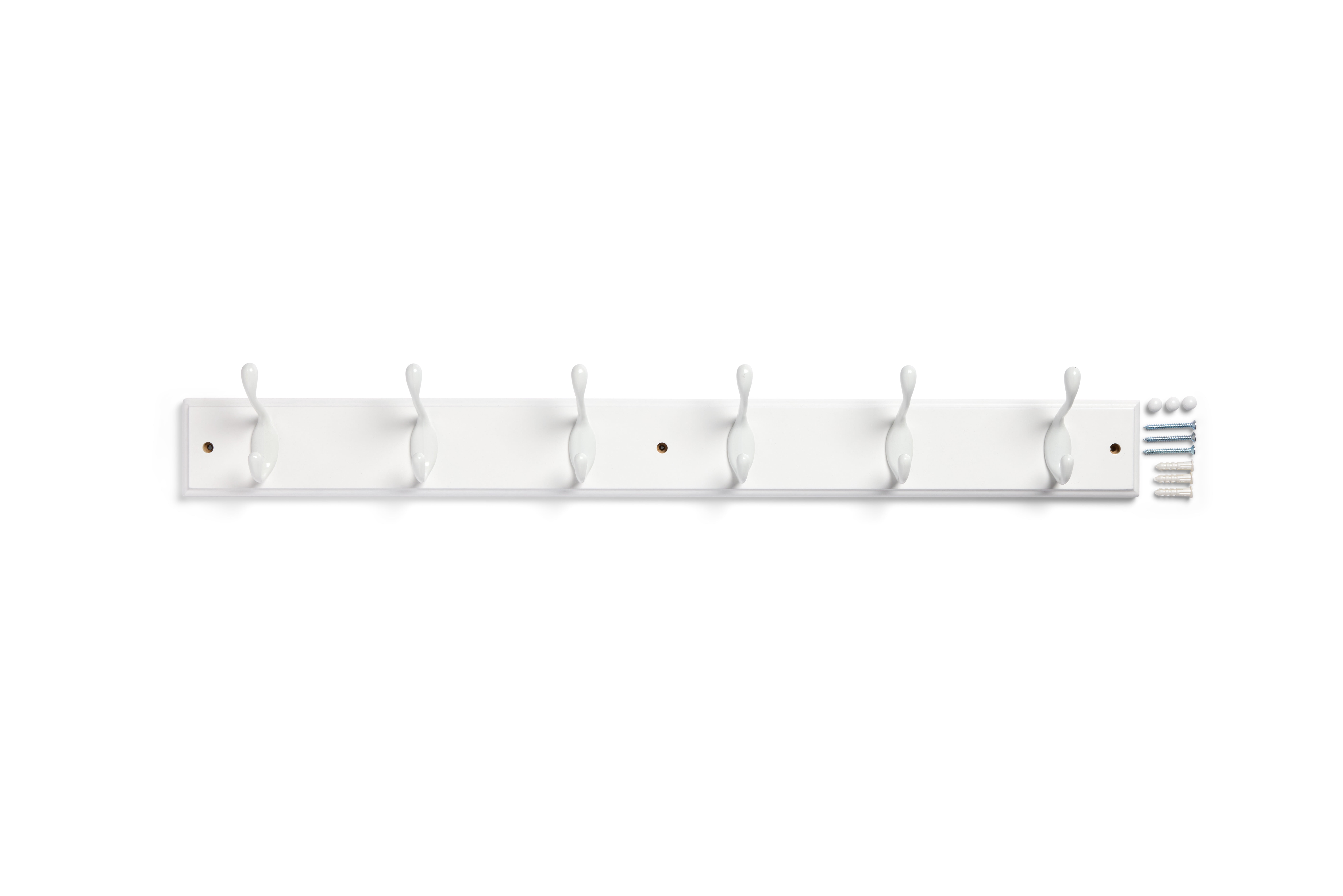 (2 pack) Mainstays 6 Hook 27 inch Hook Board for Coats, Bags, Leashes, Keys, Towels, 45 lbs Capacity, White, 1 Pc