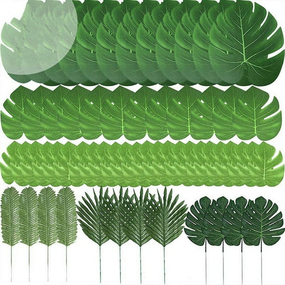 60 Pcs 6 Kinds Artificial Palm Leaves Tropical Plant
