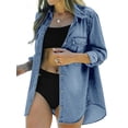 thumbnail image 4 of Long Sleeve Women Casual Button Denim Blouse With Pocket, 4 of 5