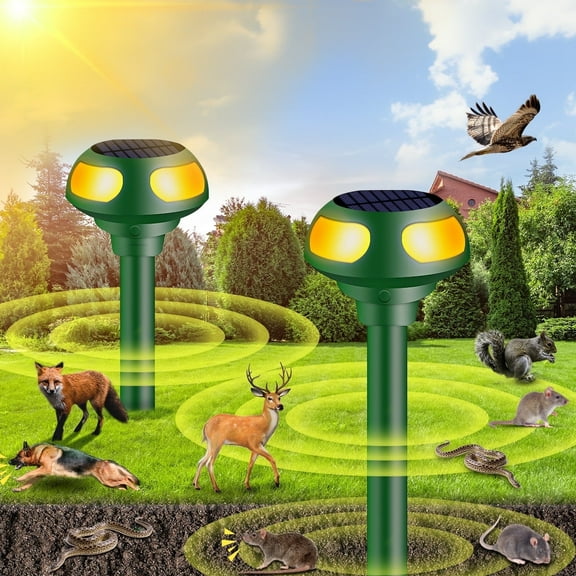 2 Pack Solar Animal Repellent, Ultrasonic Mole Repellent Outdoor ，Defender to Snake, Groundhog, Gopher, Vole