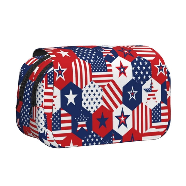 Disketp American Stars2 Estuche de Lápices de Doble Capa con Tapa Abatible y Cremallera, Organizador Escolar para Adolescentes y Adultos