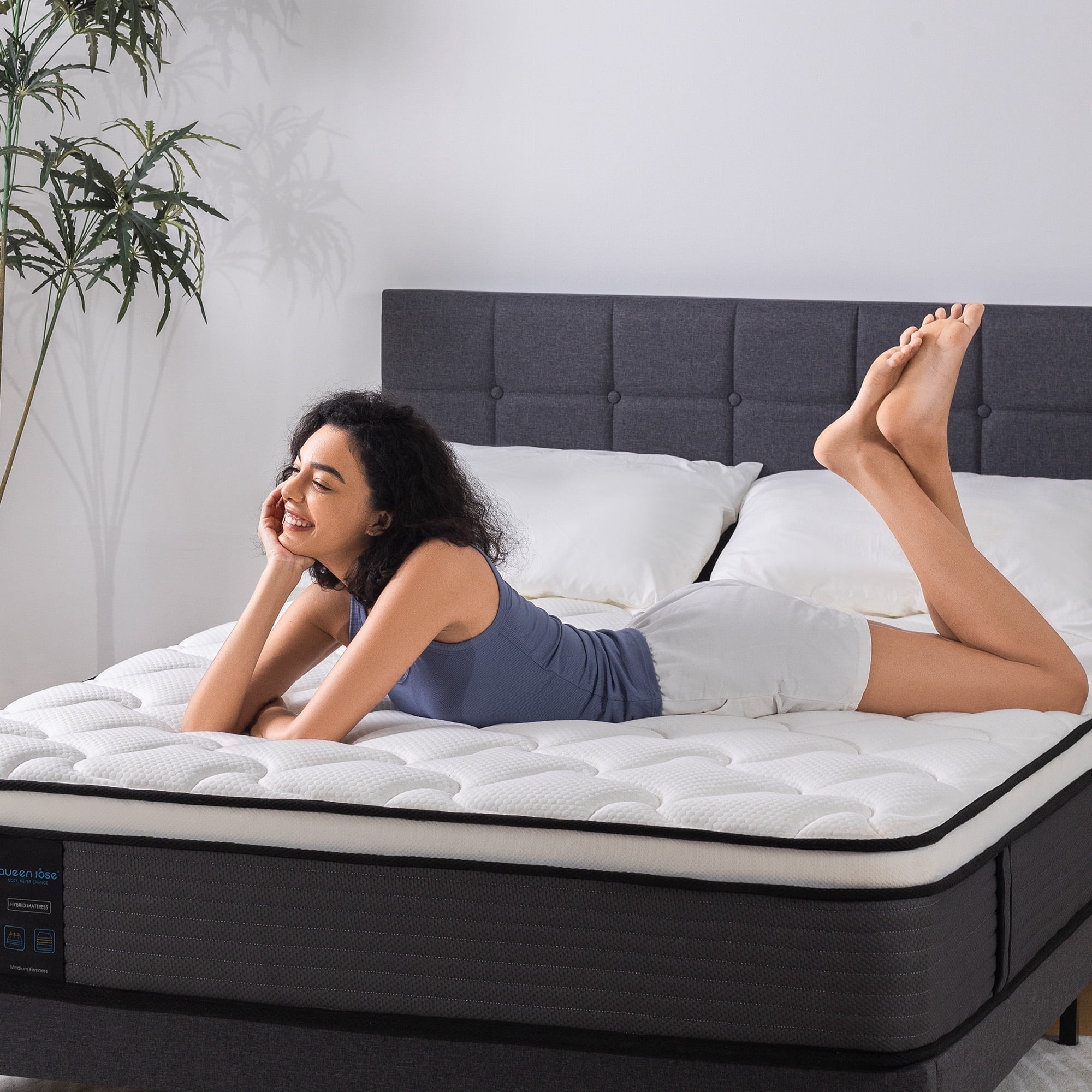 Queen Rose 12'' Hybrid Cooling Mattress with Gel Memory Foam & Pocket Coils, Queen Size