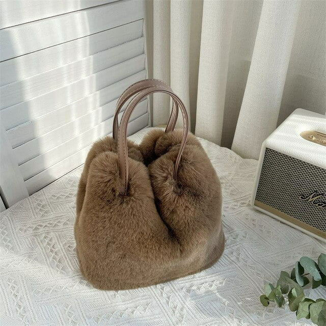 LHSHID Luxury Handbag High Quality Artificial Plush Rabbit Hair Shoulder Bag Super Soft Fashion Shopping Bag Large Capacity Bucket Bag