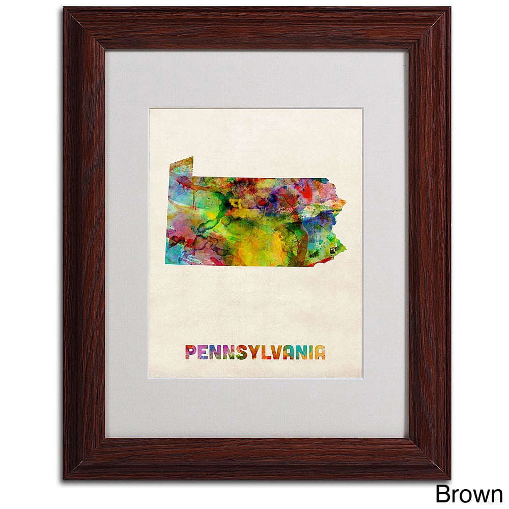 Trademark Fine Art "Pennsylvania Map" Matted Framed Art by Michael Tompsett, Black Frame