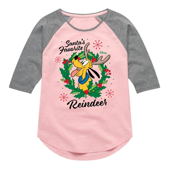 Disney - Santas Favorite Reindeer - Toddler & Youth Girls Raglan Graphic T-Shirt