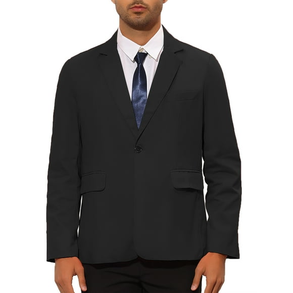INSPIRE CHIC Suit Jackets for Men's Solid Color Single Breasted Sports Coat Blazers L Black