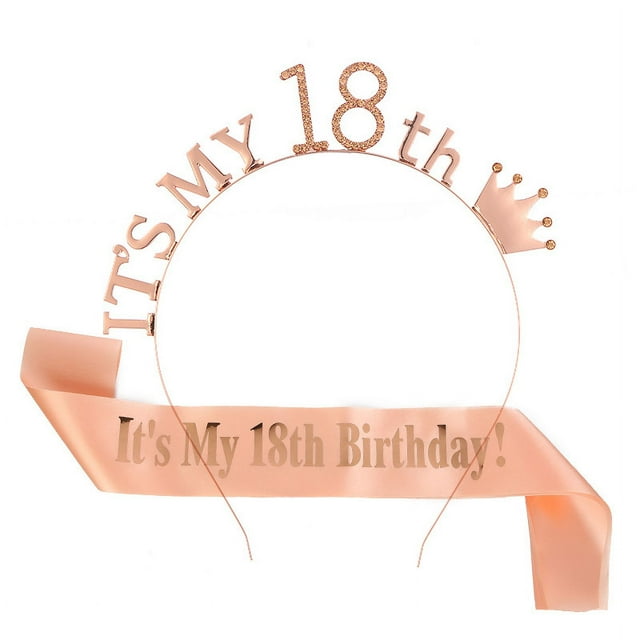 JM Conjunto de diadema de feliz cumpleaños ("Es mi cumpleaños número 18"), sombrero dorado con diamantes de imitación, accesorio para sesión de fotos de disfraces de fiesta JM