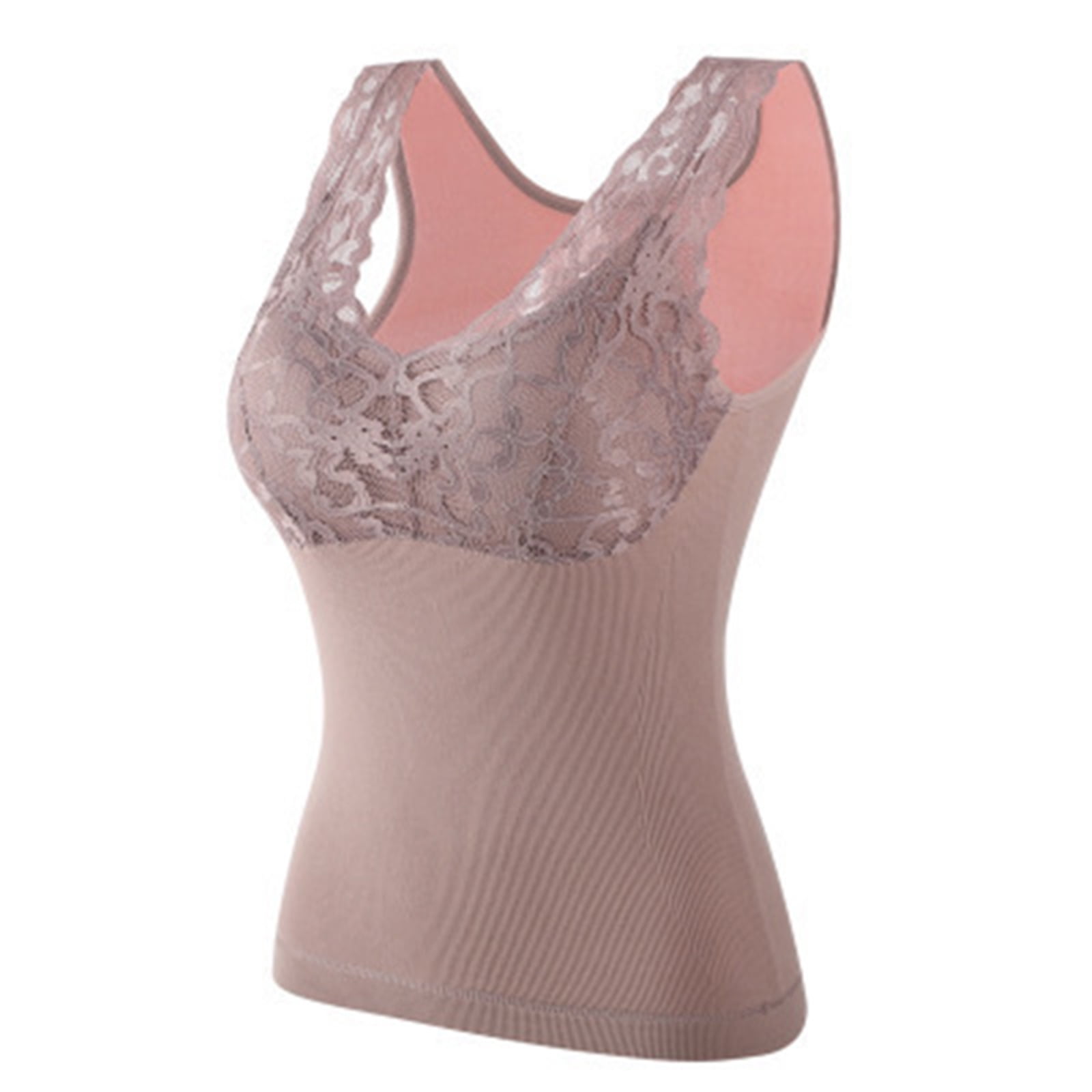 Women Fleece Lined Underwear Tops Built-in Bra Padded Lace Cami Tank Top Vest, Women's, Size: One size, Black