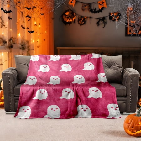 Halloween Ghost Throw Blanket Soft Flannel Plush Reversible Bed Couch Sofa Decor For Living Room Bedroom Travel 59.1x51.2 Inches