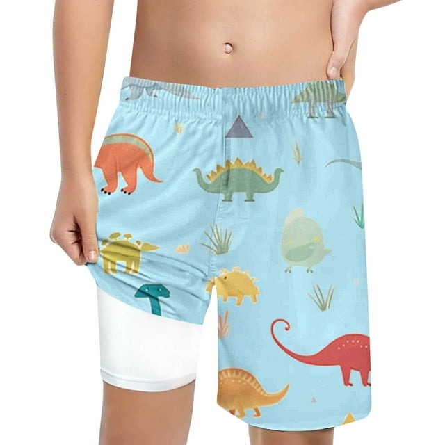 Hiiyo Grands Garçons Maillot de Bain avec Doublure de Compression à Imprimé Dinosaure Shorts de Plage