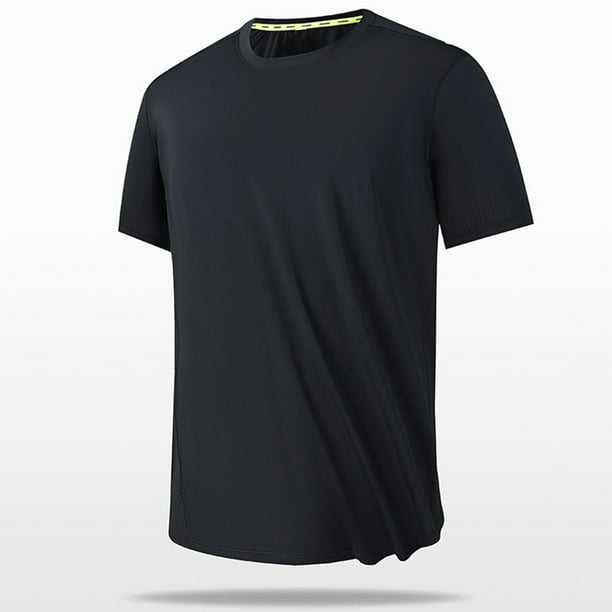 Playeras Elvqul Hombre Negro de Color Sólido Manga Corta Mayor Cuello Redondo