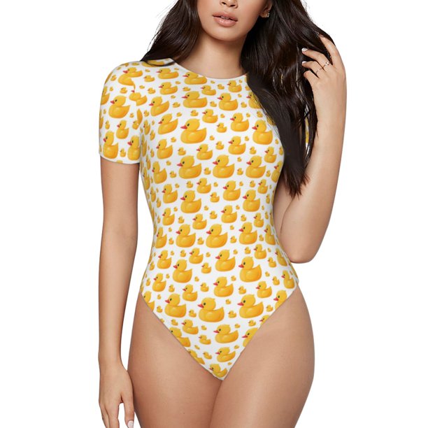 Fotbe yellow rubber ducks Body de Mujer con Cuello Redondo y Mangas Cortas, Sin Mangas Ajustado, Suave, Cómodo y Básico-XX-Large