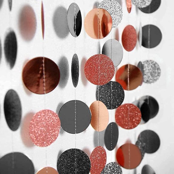 Cheerland Rose Gold Black Circle Garland Hanging Dots Streamer Banner, 52 ft