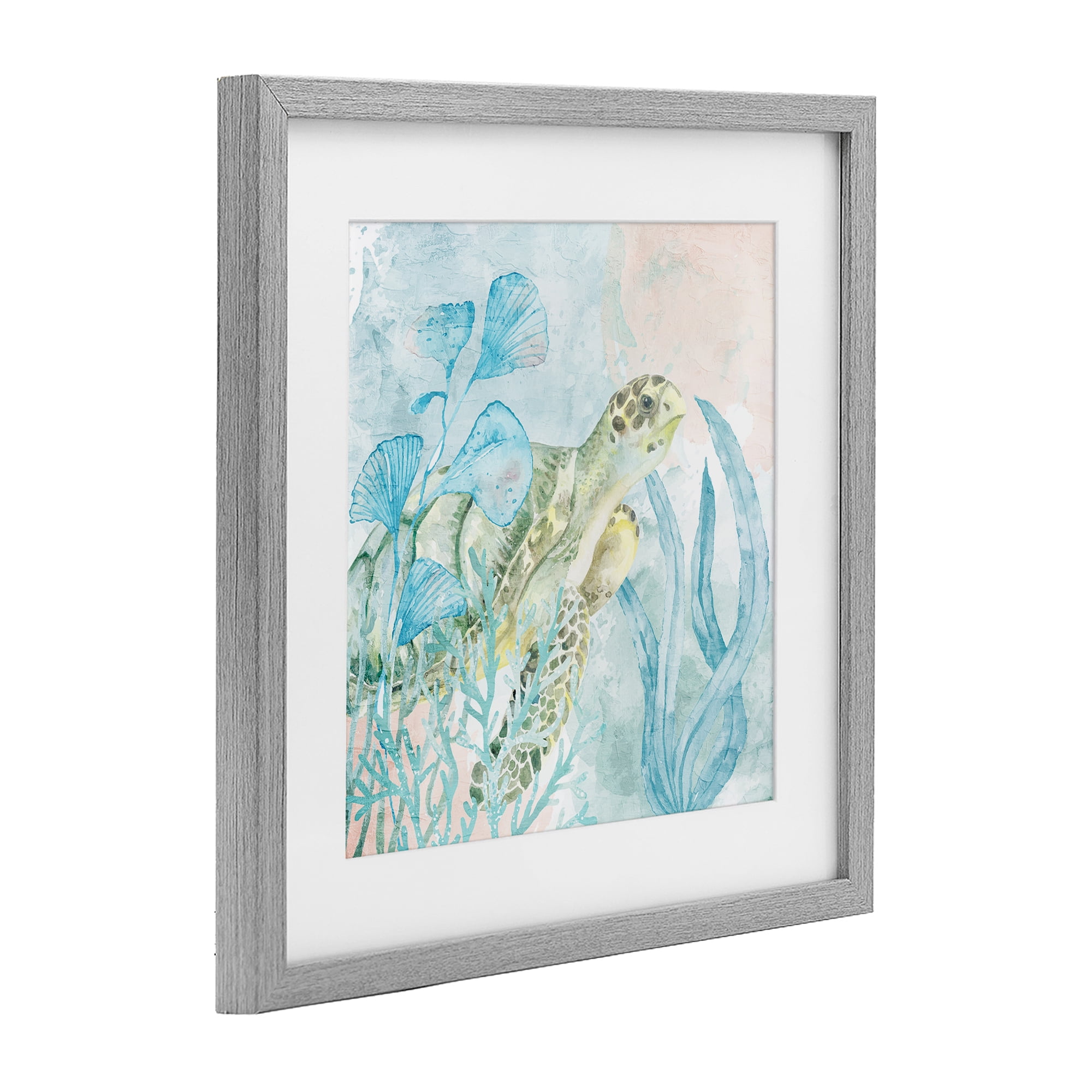 Stupell Industries Sea Swim Turtle Gray Framed Print Under Glass, design by Kim Allen