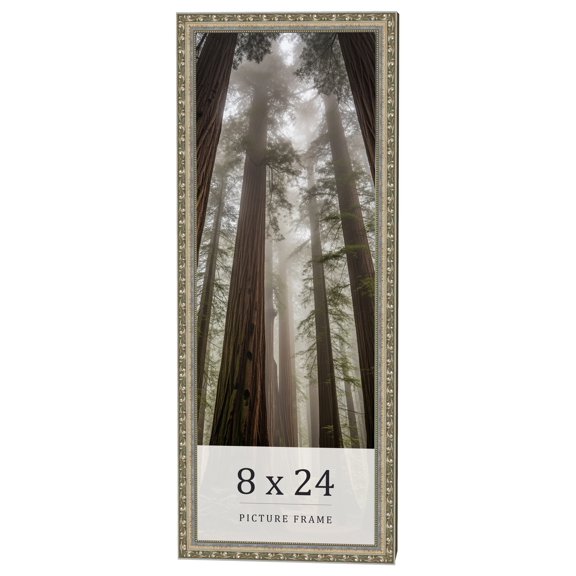 8x24 Frame Silver Solid Wood Picture Frame Width 1.125 Inches | Interior Frame Depth 0.375 Inches |