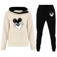 thumbnail image 3 of Jinhomg 2 Piece Casual Sets for Women 2025 Trendy Valentines Heart Graphic Hooded Sweatshirt with Long Joggers Cute Holiday Sweatsuit Limited Time 90 off Clearance Sale Beige L, 3 of 7