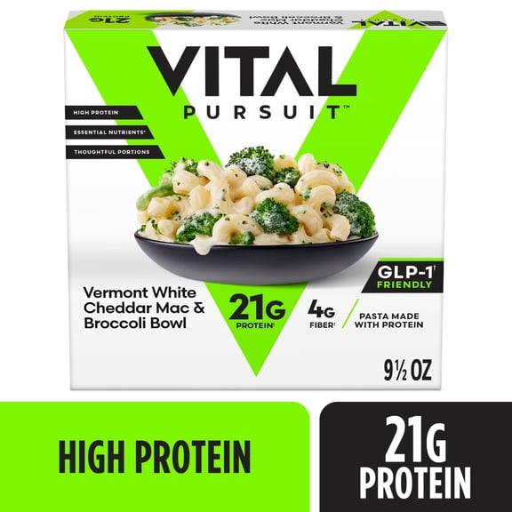 Vital Pursuit White Cheddar Mac & Cheese Broccoli Bowl, High Protein GLP-1 Friendly Frozen Meal, Protein Pasta, 9.5 oz (Frozen)