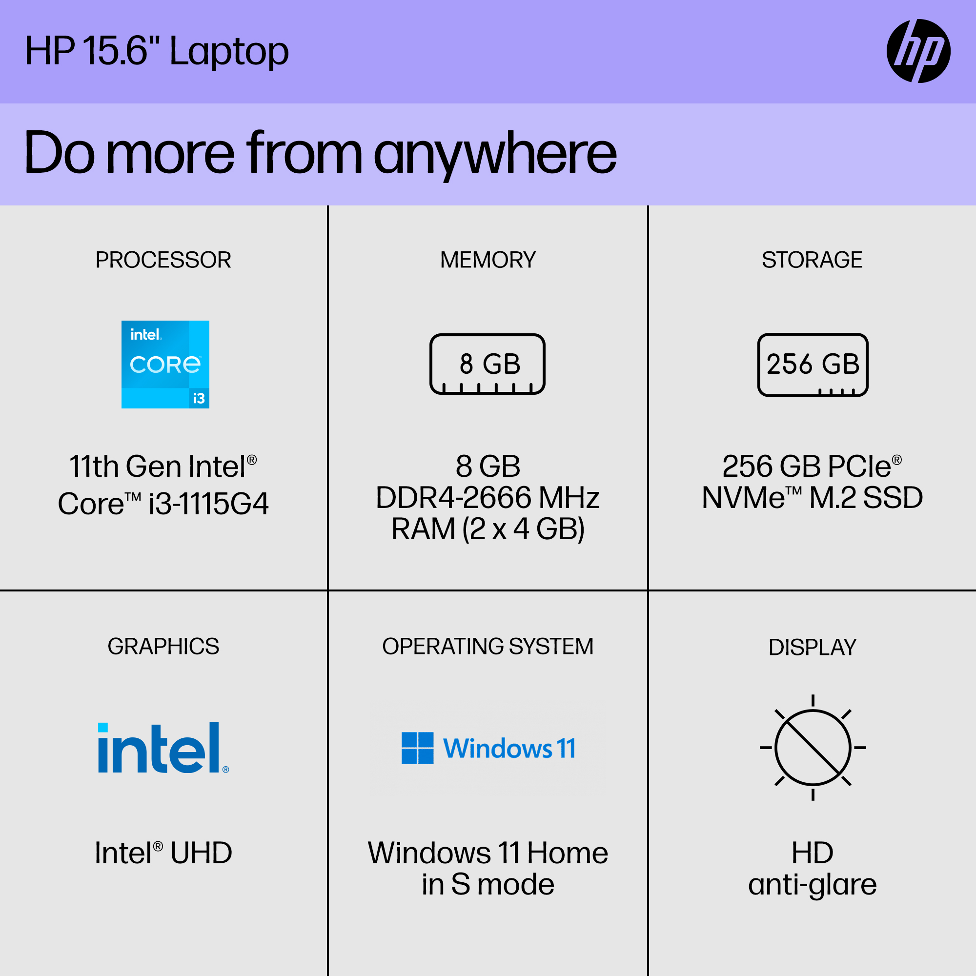 HP 15.6" Laptop, Intel Core i3-1115G4, 8GB RAM, 256GB SSD, Spruce Blue, Windows 11 Home in S mode, 15-dy2792wm - image 2 of 11