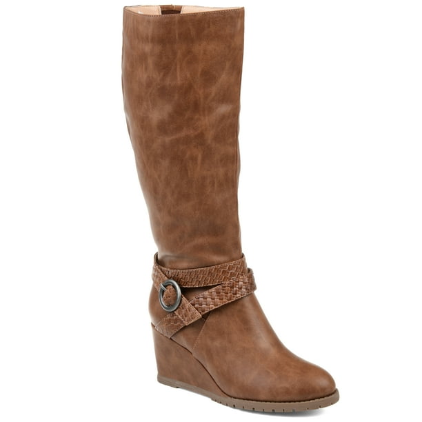 Brinley Co Women's Comfort Strap Riding Boot – Grey, Size 9 Extra Wide Calf | 1 Inch Heel, 14.5 Inch Shaft