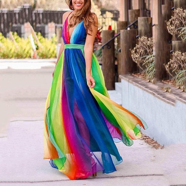 vibrant party dress SONXAHE Vibrant Stylish Maxi Dress for Women Chic Flowy Formal Summer Evening  Party Gown
