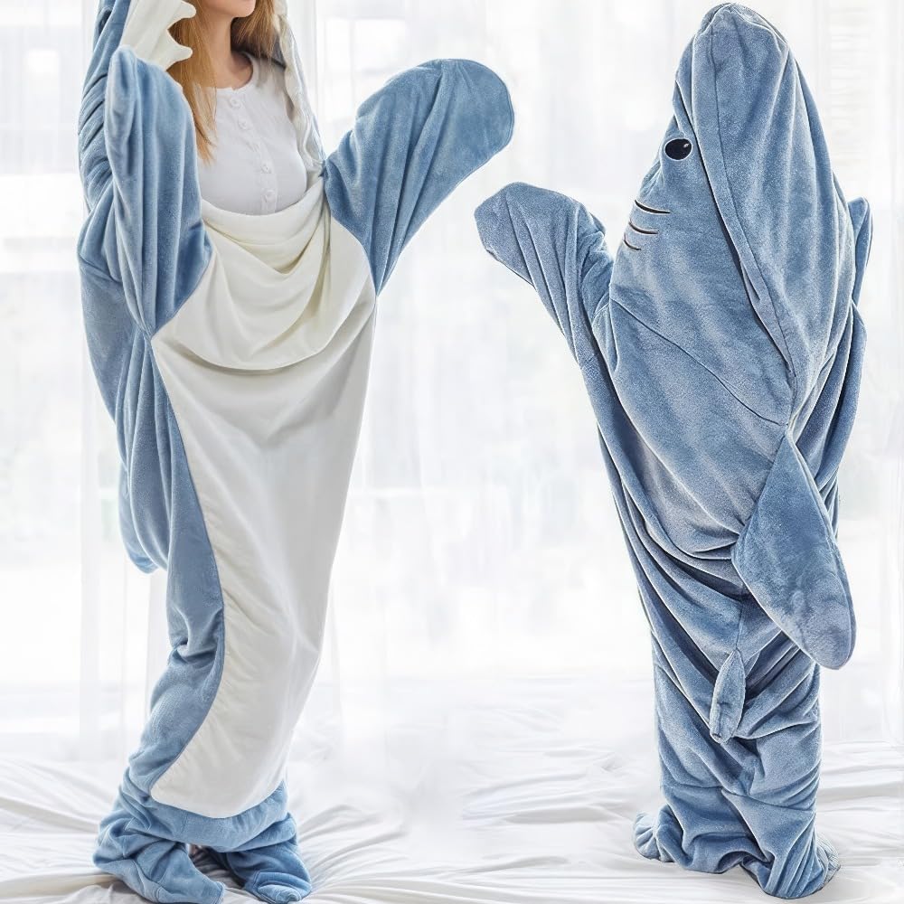 Shark Blanket Adult & Kid, Shark Onesie Pajamas, Shark Hoodie Costume, Shark Wearable Blanket