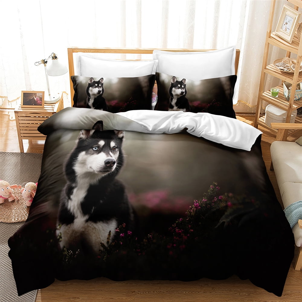 Cute Dog Duvet Cover Set Queen Size,Safari Animal Print Bedding Sets,Animals  Decor Comforter Cover,Cute 