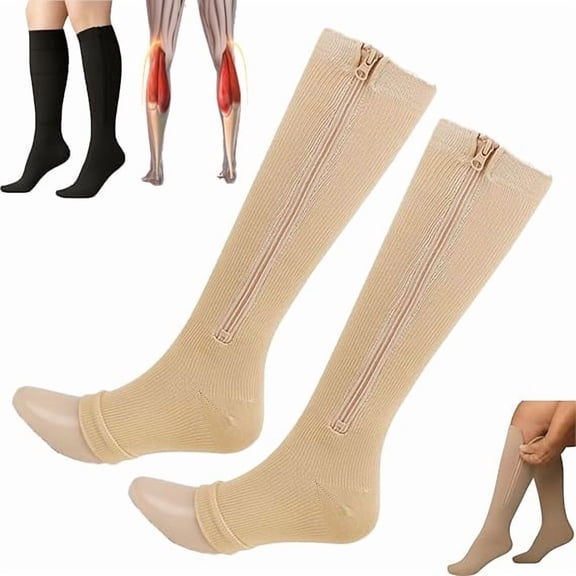 Zippra Zipper Compression Socks for Men, Zippra Medical Compression Socks 15-20mmHg Easy On/Off with Zipper, Graduated Support, Breathable Nylon-Spandex for Travel, Running, & Daily Wear(L/XL)