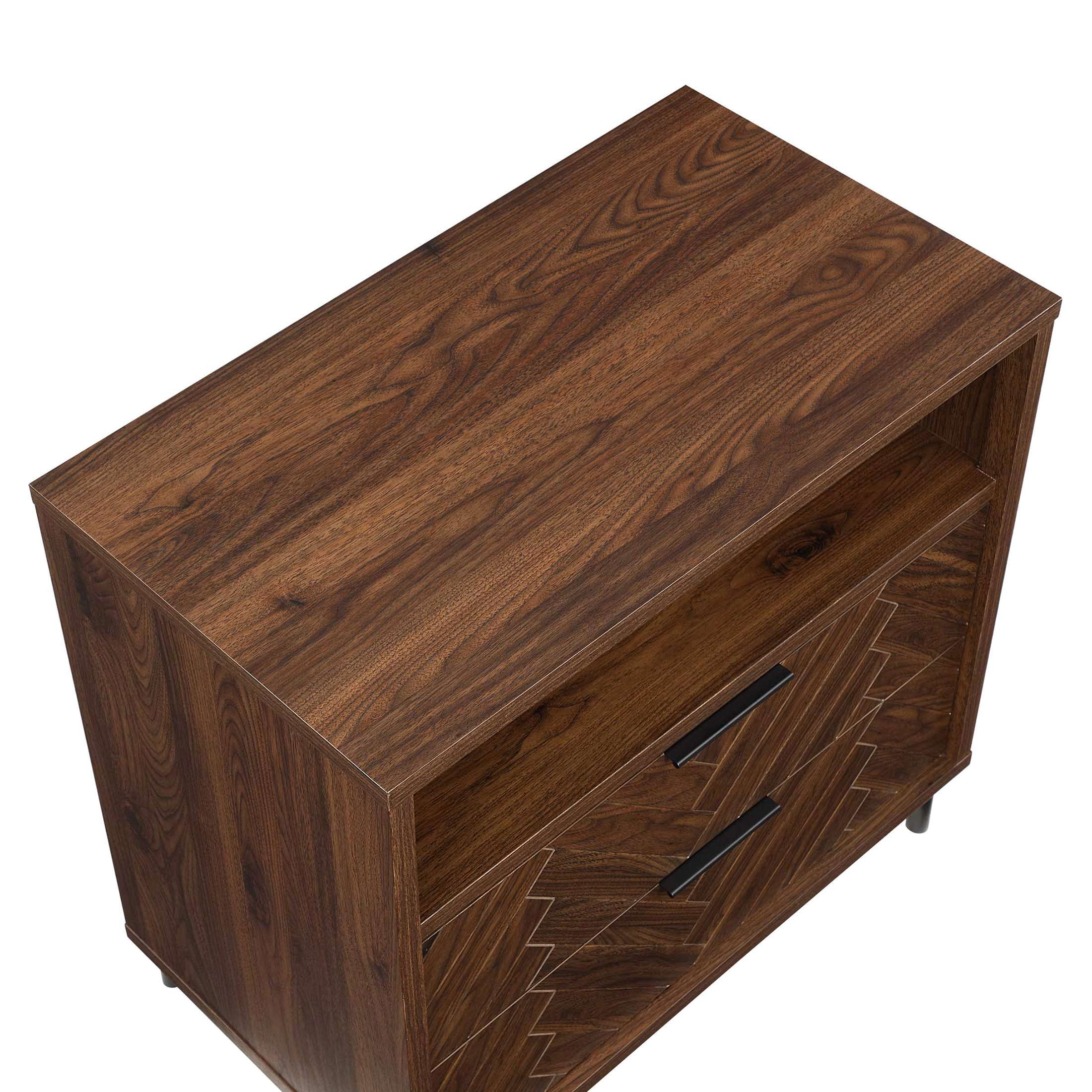 Wyatt Geo 2-Drawer Nightstand with USB, Walnut Finish