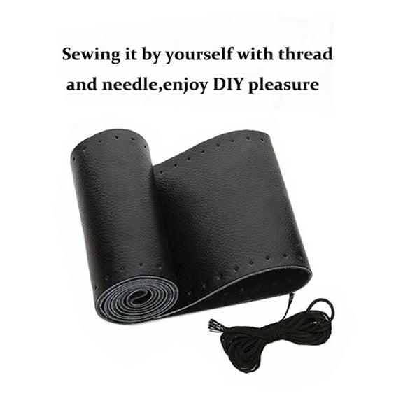 US Car Steering Wheel Cover PU Leather Stitch On Wrap DIY Cover With Thread