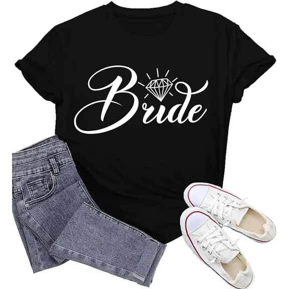 Women's Bride Graphic T-Shirt Diamond Wedding Party Short Sleeve Casual Tee