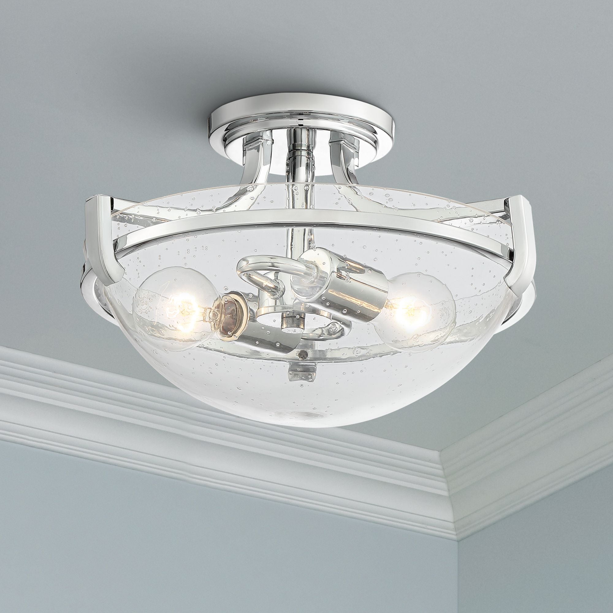 Regency Hill Modern Ceiling Light Semi Flush Mount Fixture Chrome 13