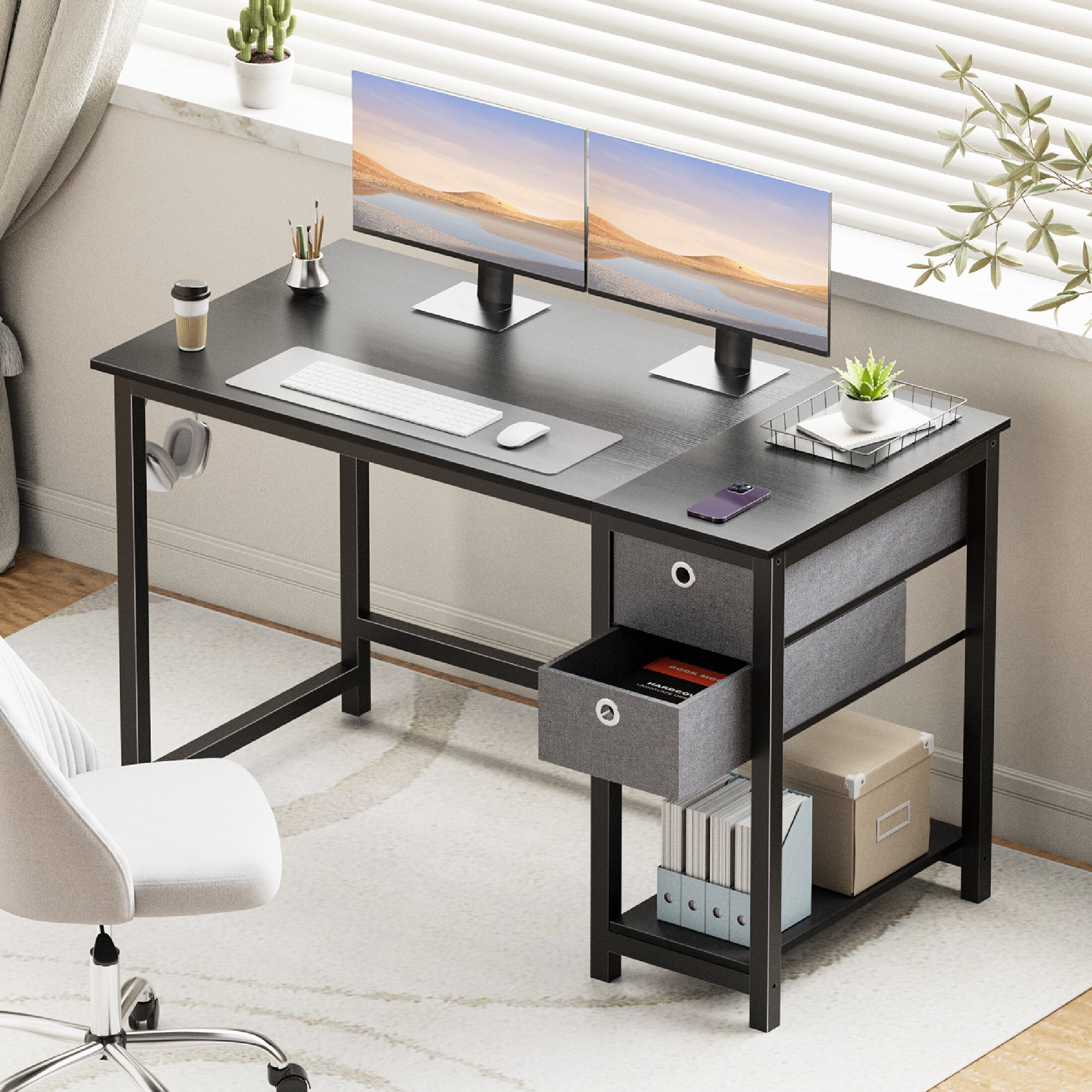 CONCETTA Computer Desk with Storage Drawers, For Office Home Bedroom, With 2-Tier Drawer, 40 Inch - Black