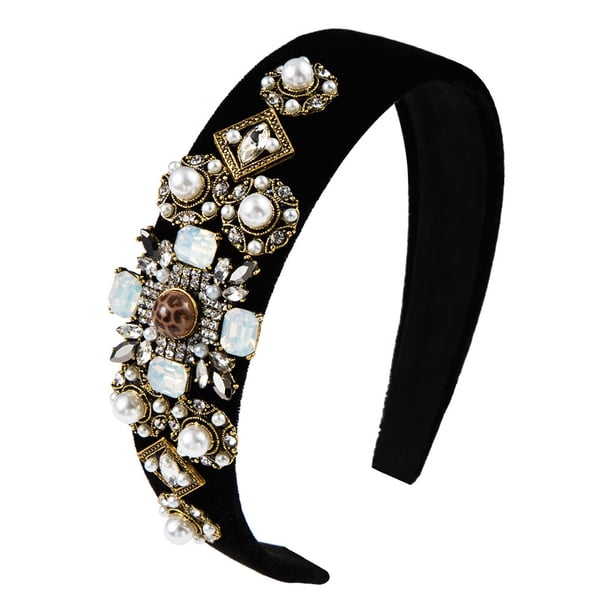 EeaseMX 1 diadema de flores con diamantes de imitación y perlas artificiales, accesorio para el cabello ancho y diario.