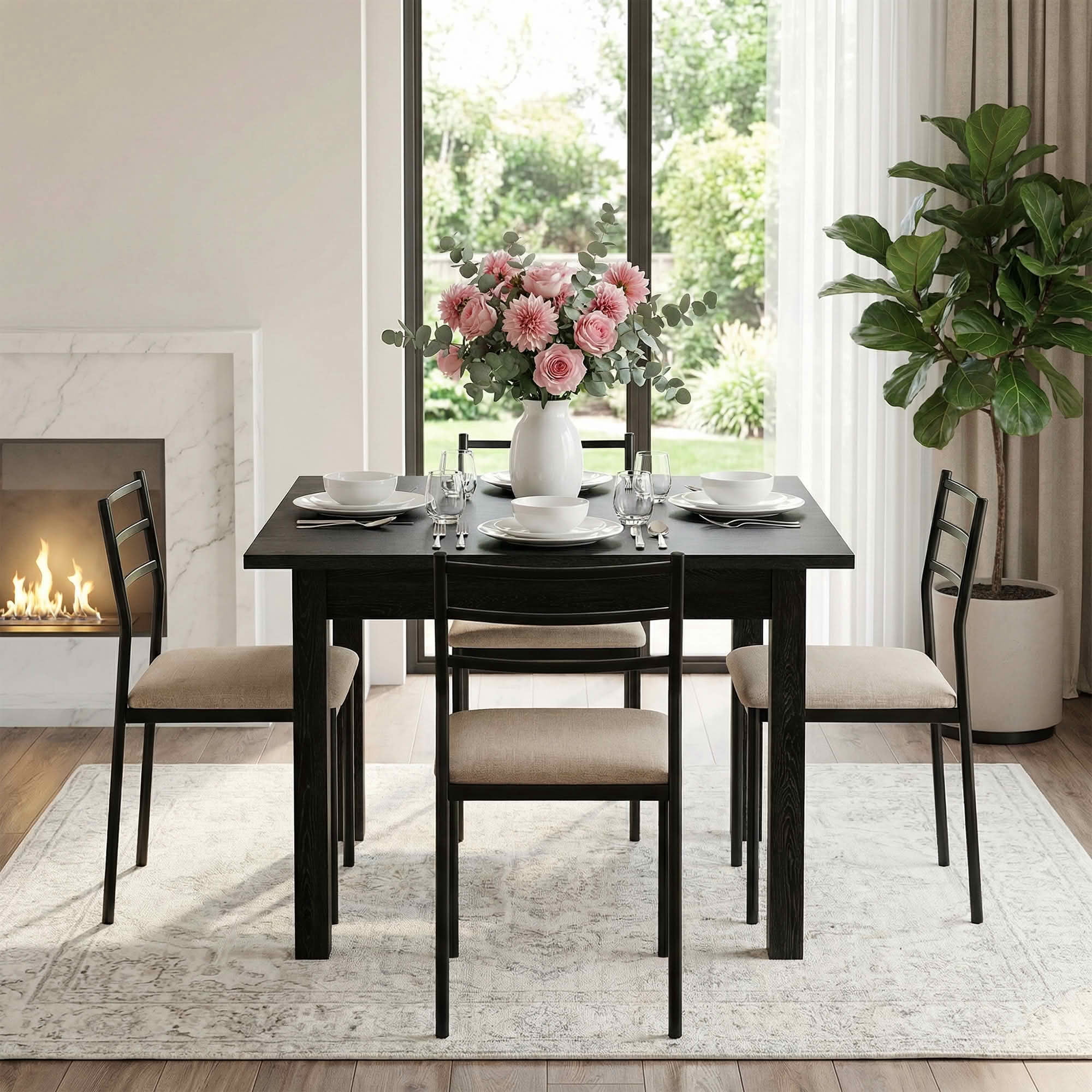 MAYEERTY 39.4" Square Rustic Brown Dining Table, Cracked Oak Top Solid Wood Legs Multiuse Table