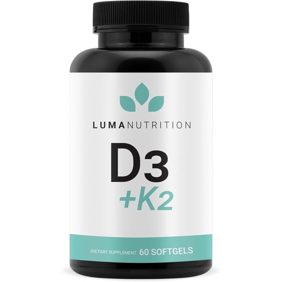 Luma Nutrition D3   K2 Vitamin 10000 IU - Bone and Heart Health Supplement - Max Strength Immune Support and Calcium Absorption - 60 Softgels