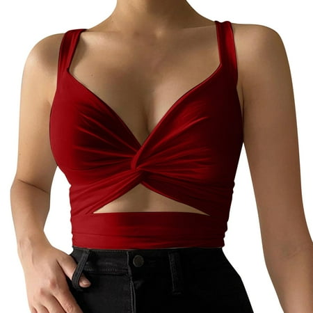 Ploknplq Sports Bras for Women camisole Bra bra Tank Tops for Women strappy Sports Bra for Women casual Sports Cut Elastic Tight Sexy Back Top Suspender Vest brassiere for Women Wine L Red S