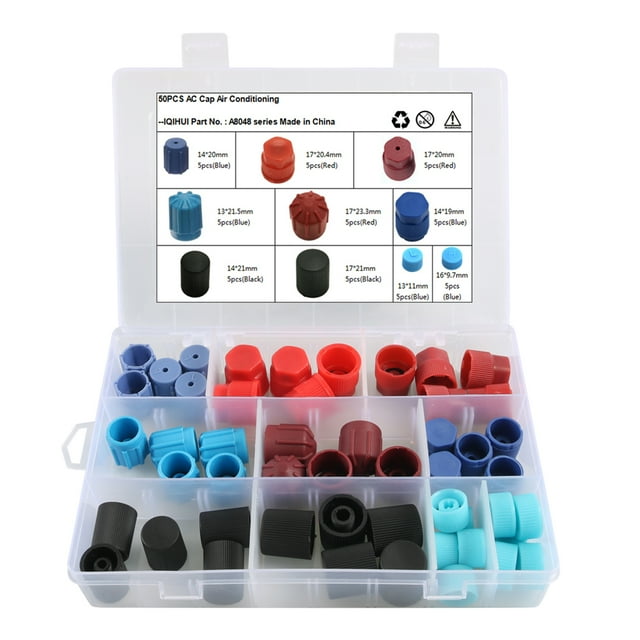 Kenally Kit de sellado de sistema de aire acondicionado de plástico, válvula de tapa, 50 Uds., Kit de tapa de núcleo de válvula de CA para Vehículos, repuestos y accesorios Mis