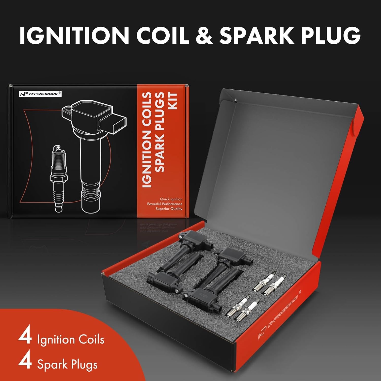 A-Premium Set of 4 Ignition Coil Pack and Iridium Spark Plugs Compatible with Mazda CX-5 2013-2018, 3 2012-2019, 3 Sport 2014 2016-2018, 6 2014-2017, MX-5 Miata 2016-2018, CX-3 2016-2020