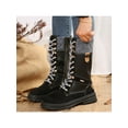 thumbnail image 4 of Fangasis Womens Riding Boot Woolen Yarn Mid-Calf Boots Lace Up Winter Shoes Hiking Lug Sole Black 7, 4 of 9